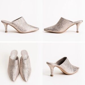 AGL Blush Metallic Leather Mule Heels Womens Size 8.5